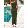 imagePRETTYGARDEN Skirt Sets Women 2 Piece Outfits Summer 2025 One Shoulder Sexy Ruched Bodycon Maxi Long SkirtsArmy Green