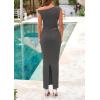 imagePRETTYGARDEN Skirt Sets Women 2 Piece Outfits Summer 2025 One Shoulder Sexy Ruched Bodycon Maxi Long SkirtsGrey