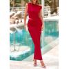 imagePRETTYGARDEN Skirt Sets Women 2 Piece Outfits Summer 2025 One Shoulder Sexy Ruched Bodycon Maxi Long SkirtsRed