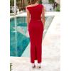 imagePRETTYGARDEN Skirt Sets Women 2 Piece Outfits Summer 2025 One Shoulder Sexy Ruched Bodycon Maxi Long SkirtsRed