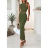 imagePRETTYGARDEN Skirt Sets Women 2 Piece Outfits Summer Outfits 2025 Going Out Crop Tops Long Maxi Skirts Beach Vacation ClothesArmy Green
