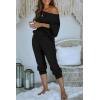 imagePRETTYGARDEN Two Piece Sets for Women Fall 2025 Ribbed Knit Off Shoulder Tops Lounge Pants Tracksuit Fashion ClothingBlack