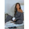imagePRETTYGARDEN Two Piece Sets for Women Fall 2025 Ribbed Knit Off Shoulder Tops Lounge Pants Tracksuit Fashion ClothingDark Grey