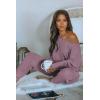 imagePRETTYGARDEN Two Piece Sets for Women Fall 2025 Ribbed Knit Off Shoulder Tops Lounge Pants Tracksuit Fashion ClothingDeep Purple