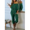 imagePRETTYGARDEN Two Piece Sets for Women Fall 2025 Ribbed Knit Off Shoulder Tops Lounge Pants Tracksuit Fashion ClothingGreen