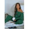 imagePRETTYGARDEN Two Piece Sets for Women Fall 2025 Ribbed Knit Off Shoulder Tops Lounge Pants Tracksuit Fashion ClothingGreen