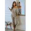 imagePRETTYGARDEN Two Piece Sets for Women Fall 2025 Ribbed Knit Off Shoulder Tops Lounge Pants Tracksuit Fashion ClothingGrey