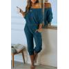 imagePRETTYGARDEN Two Piece Sets for Women Fall 2025 Ribbed Knit Off Shoulder Tops Lounge Pants Tracksuit Fashion ClothingLake Blue