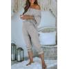 imagePRETTYGARDEN Two Piece Sets for Women Fall 2025 Ribbed Knit Off Shoulder Tops Lounge Pants Tracksuit Fashion ClothingLight Grey