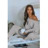 imagePRETTYGARDEN Two Piece Sets for Women Fall 2025 Ribbed Knit Off Shoulder Tops Lounge Pants Tracksuit Fashion ClothingLight Grey