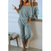 imagePRETTYGARDEN Two Piece Sets for Women Fall 2025 Ribbed Knit Off Shoulder Tops Lounge Pants Tracksuit Fashion ClothingLight Grey Blue