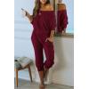 imagePRETTYGARDEN Two Piece Sets for Women Fall 2025 Ribbed Knit Off Shoulder Tops Lounge Pants Tracksuit Fashion ClothingWine Red