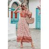 imagePRETTYGARDEN Women Boho Summer Side Split Deep V Neck Short Sleeves Maxi Dress with BeltFloral Orange Red