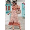 imagePRETTYGARDEN Women Boho Summer Side Split Deep V Neck Short Sleeves Maxi Dress with BeltFloral Orange Red
