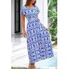 imagePRETTYGARDEN Women Boho Summer Side Split Deep V Neck Short Sleeves Maxi Dress with BeltPrint Blue