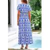 imagePRETTYGARDEN Women Boho Summer Side Split Deep V Neck Short Sleeves Maxi Dress with BeltPrint Blue