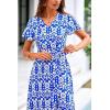 imagePRETTYGARDEN Women Boho Summer Side Split Deep V Neck Short Sleeves Maxi Dress with BeltPrint Blue