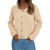 imagePRETTYGARDEN Women Knit Cardigan Sweaters Fall Fashion Long Sleeve Open Front Button Down Trendy Casual Jacket Winter ClothesBeige