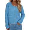 imagePRETTYGARDEN Women Knit Cardigan Sweaters Fall Fashion Long Sleeve Open Front Button Down Trendy Casual Jacket Winter ClothesBlue