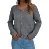 imagePRETTYGARDEN Women Knit Cardigan Sweaters Fall Fashion Long Sleeve Open Front Button Down Trendy Casual Jacket Winter ClothesGrey
