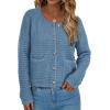 imagePRETTYGARDEN Women Knit Cardigan Sweaters Fall Fashion Long Sleeve Open Front Button Down Trendy Casual Jacket Winter ClothesMist Blue