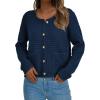 imagePRETTYGARDEN Women Knit Cardigan Sweaters Fall Fashion Long Sleeve Open Front Button Down Trendy Casual Jacket Winter ClothesNavy