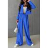 imagePRETTYGARDEN Womens 2 Piece Casual Outfits Cropped Blazer Jackets High Waisted Wide Leg Work Pants Suit SetBlue