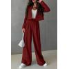 imagePRETTYGARDEN Womens 2 Piece Casual Outfits Cropped Blazer Jackets High Waisted Wide Leg Work Pants Suit SetBrown Red
