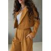 imagePRETTYGARDEN Womens 2 Piece Casual Outfits Cropped Blazer Jackets High Waisted Wide Leg Work Pants Suit SetBrown Yellow