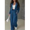 imagePRETTYGARDEN Womens 2 Piece Casual Outfits Cropped Blazer Jackets High Waisted Wide Leg Work Pants Suit SetLake Blue