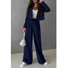 imagePRETTYGARDEN Womens 2 Piece Casual Outfits Cropped Blazer Jackets High Waisted Wide Leg Work Pants Suit SetNavy