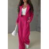 imagePRETTYGARDEN Womens 2 Piece Casual Outfits Cropped Blazer Jackets High Waisted Wide Leg Work Pants Suit SetRose Red