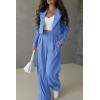 imagePRETTYGARDEN Womens 2 Piece Casual Outfits Cropped Blazer Jackets High Waisted Wide Leg Work Pants Suit SetSky Blue