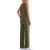 imagePRETTYGARDEN Womens 2 Piece Lounge Set 2025 Summer Casual Loose Tank Top Wide Leg Pants Matching Travel Outfits TracksuitArmy Green