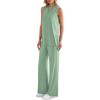 imagePRETTYGARDEN Womens 2 Piece Lounge Set 2025 Summer Casual Loose Tank Top Wide Leg Pants Matching Travel Outfits TracksuitBean Green