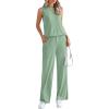imagePRETTYGARDEN Womens 2 Piece Lounge Set 2025 Summer Casual Loose Tank Top Wide Leg Pants Matching Travel Outfits TracksuitBean Green