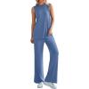 imagePRETTYGARDEN Womens 2 Piece Lounge Set 2025 Summer Casual Loose Tank Top Wide Leg Pants Matching Travel Outfits TracksuitBlue