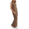 imagePRETTYGARDEN Womens 2 Piece Lounge Set 2025 Summer Casual Loose Tank Top Wide Leg Pants Matching Travel Outfits TracksuitDark Khaki