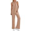 imagePRETTYGARDEN Womens 2 Piece Lounge Set 2025 Summer Casual Loose Tank Top Wide Leg Pants Matching Travel Outfits TracksuitKhaki