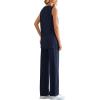 imagePRETTYGARDEN Womens 2 Piece Lounge Set 2025 Summer Casual Loose Tank Top Wide Leg Pants Matching Travel Outfits TracksuitNavy