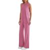 imagePRETTYGARDEN Womens 2 Piece Lounge Set 2025 Summer Casual Loose Tank Top Wide Leg Pants Matching Travel Outfits TracksuitPink