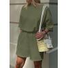 imagePRETTYGARDEN Womens 2 Piece Lounge Sets 2025 Summer Short Sleeve Tunic Tops Drawstring Shorts Matching Outfits TracksuitsArmy Green