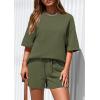 imagePRETTYGARDEN Womens 2 Piece Lounge Sets 2025 Summer Short Sleeve Tunic Tops Drawstring Shorts Matching Outfits TracksuitsArmy Green