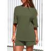 imagePRETTYGARDEN Womens 2 Piece Lounge Sets 2025 Summer Short Sleeve Tunic Tops Drawstring Shorts Matching Outfits TracksuitsArmy Green