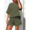 imagePRETTYGARDEN Womens 2 Piece Lounge Sets 2025 Summer Short Sleeve Tunic Tops Drawstring Shorts Matching Outfits TracksuitsArmy Green