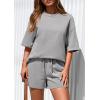 imagePRETTYGARDEN Womens 2 Piece Lounge Sets 2025 Summer Short Sleeve Tunic Tops Drawstring Shorts Matching Outfits TracksuitsGrey