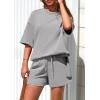 imagePRETTYGARDEN Womens 2 Piece Lounge Sets 2025 Summer Short Sleeve Tunic Tops Drawstring Shorts Matching Outfits TracksuitsGrey