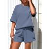 imagePRETTYGARDEN Womens 2 Piece Lounge Sets 2025 Summer Short Sleeve Tunic Tops Drawstring Shorts Matching Outfits TracksuitsGrey Blue