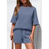 imagePRETTYGARDEN Womens 2 Piece Lounge Sets 2025 Summer Short Sleeve Tunic Tops Drawstring Shorts Matching Outfits TracksuitsGrey Blue