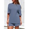 imagePRETTYGARDEN Womens 2 Piece Lounge Sets 2025 Summer Short Sleeve Tunic Tops Drawstring Shorts Matching Outfits TracksuitsGrey Blue